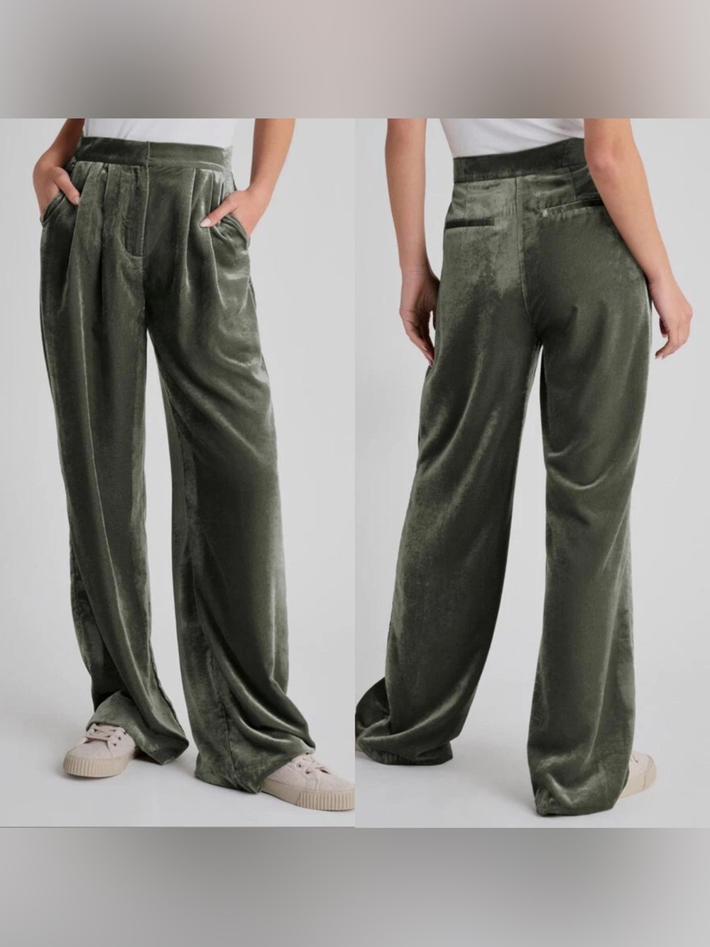Splendid Green Velvet High Waisted Wide Leg Irene Pants size 2 NWT
